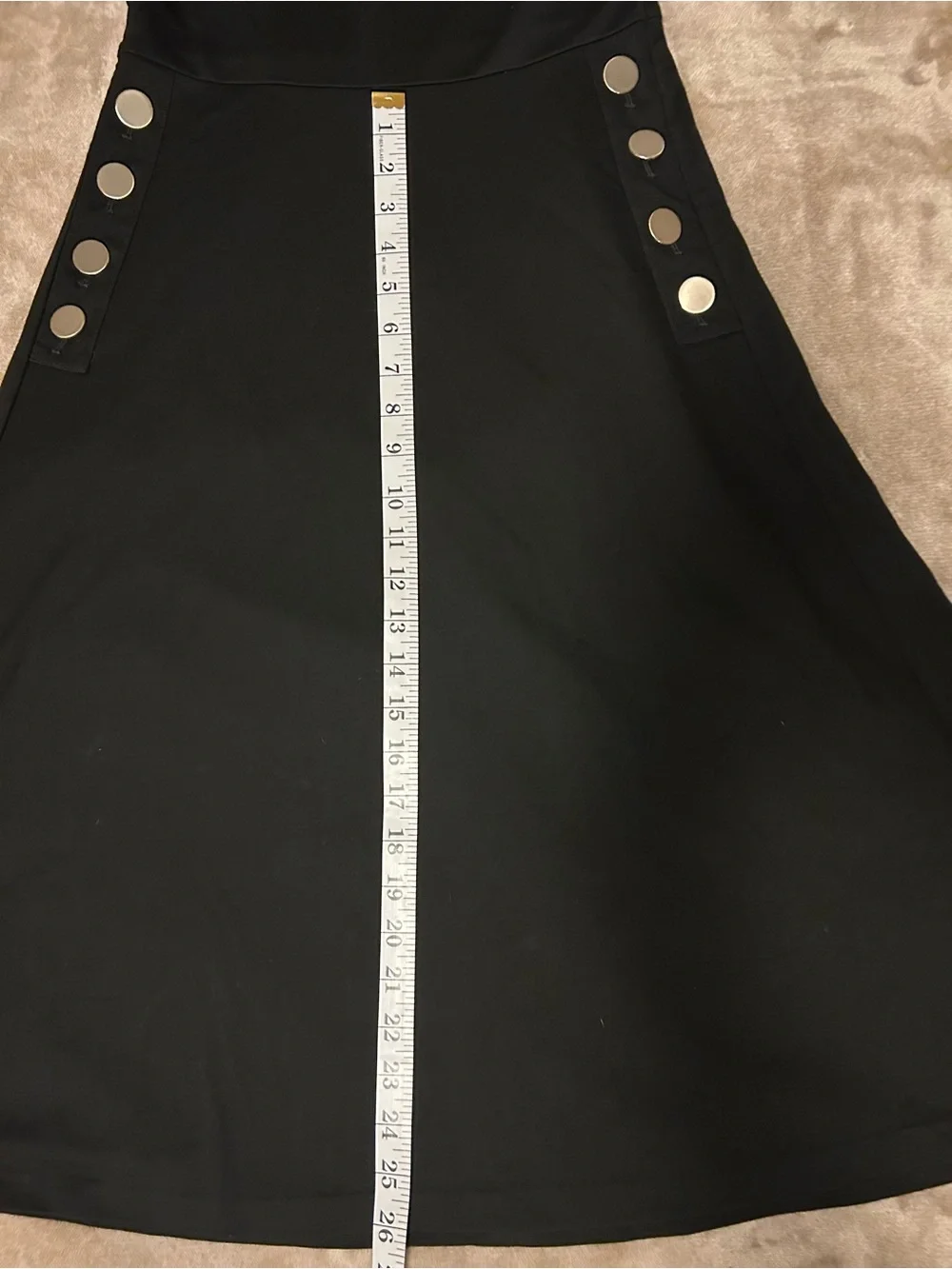NWT Ann Taylor Black Jersey Midi A-Line Dress with Silver Button Accents, Size 4 - Picture 4 of 6